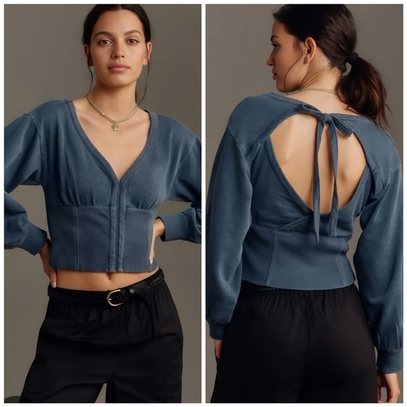 Urban Outfitters Tops - Anthro PILCRO Open Back Blue Long Sleeve Sweatshirt Crop Top, XL